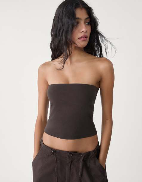 Stradivarius basic bandeau top in brown - view 1