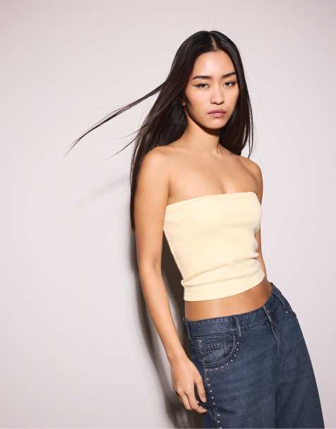Stradivarius - Basic - Bandeau-top in pastelgeel - view 1