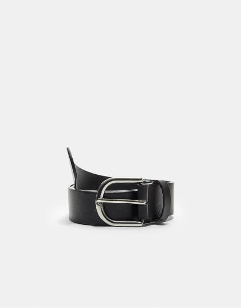 Stradivarius Basic belt with round buckle in black - view 1