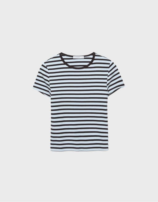 Stradivarius – Basic – Blå, randig t-shirt i slim fit, 6 av 7