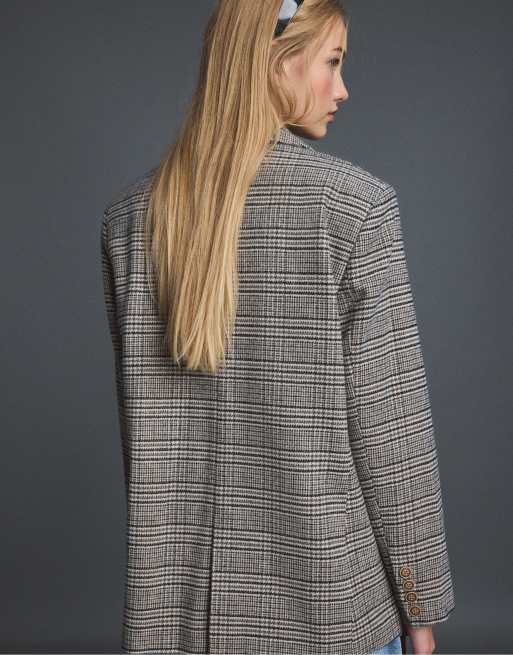 Stradivarius basic blazer van wolmix in beige, 3 van 7