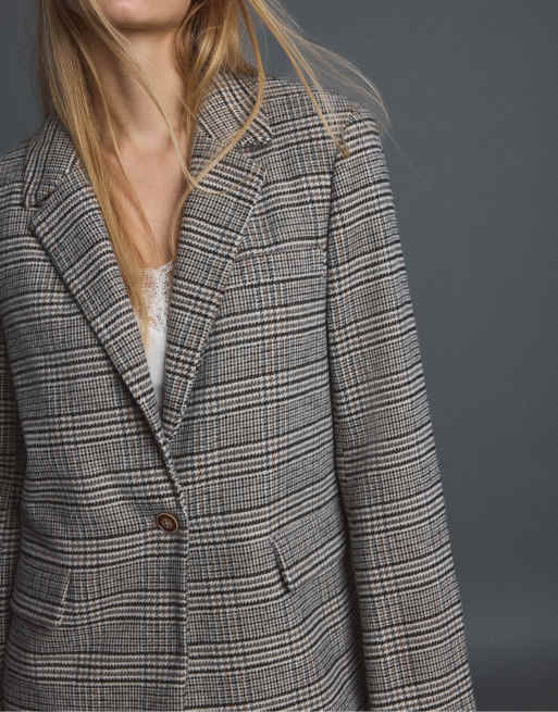 Stradivarius basic blazer van wolmix in beige, 4 van 7