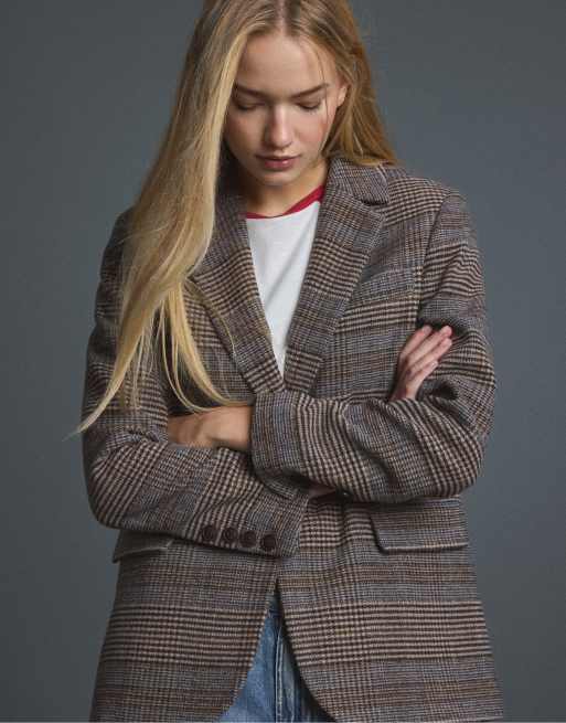 Stradivarius basic blazer van wolmix in bruin, 2 van 7