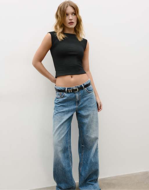 Stradivarius Basic boatneck t-shirt in black, 2 of 7