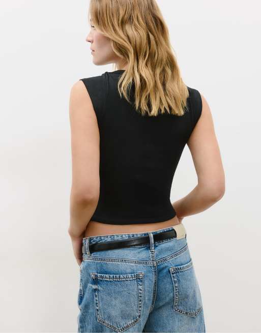 Stradivarius Basic boatneck t-shirt in black, 4 of 7