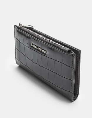 Stradivarius - Basic-Brieftasche in Kroko-Dunkelgrau