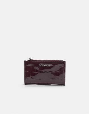 Stradivarius - Basic-Brieftasche mit Geldbörsenfach in Kroko-Burgunderrot