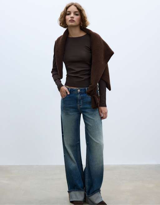Stradivarius – Basic – Brun t-shirt med långa ärmar, 4 av 4