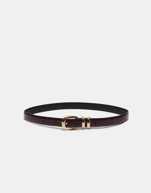 Stradivarius – Basic – Brunt skärp i skimrande läderimitation, 2 av 3