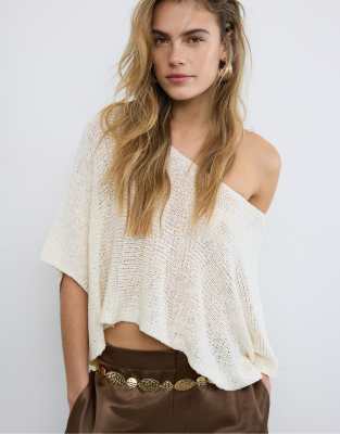 Stradivarius - Basic - Cape-Strickpullover in Vanille-Weiß