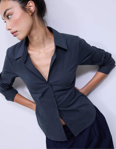 Stradivarius - Basic - Chemise cintrée - Bleu marine - view 1