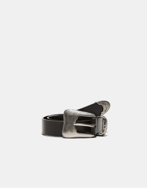 Stradivarius Basic cowboy buckle belt in black - view 1
