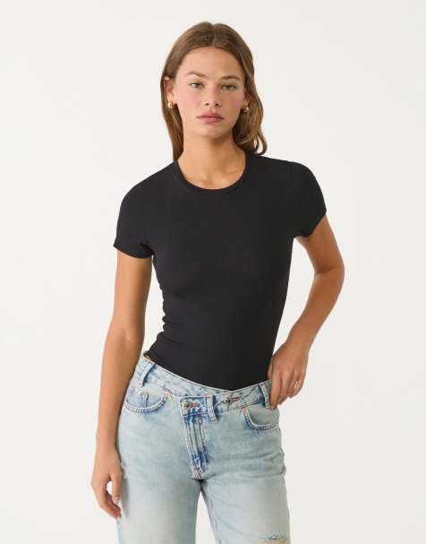 Stradivarius – Basic – Czarne body z okrągłym dekoltem - view 1