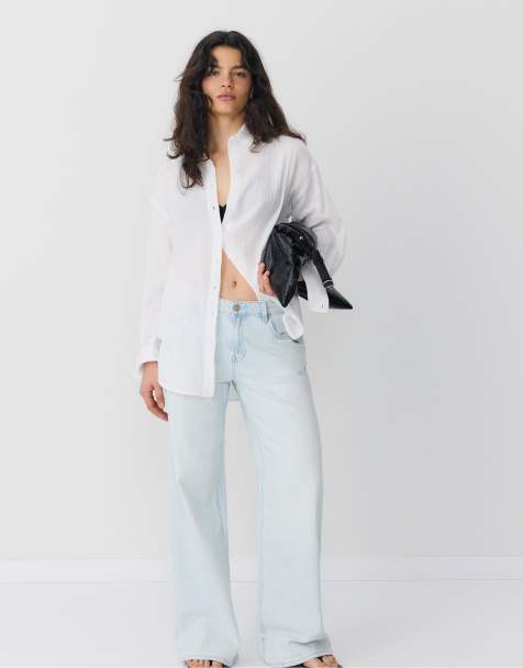 Stradivarius Basic double fabric shirt in white - view 1