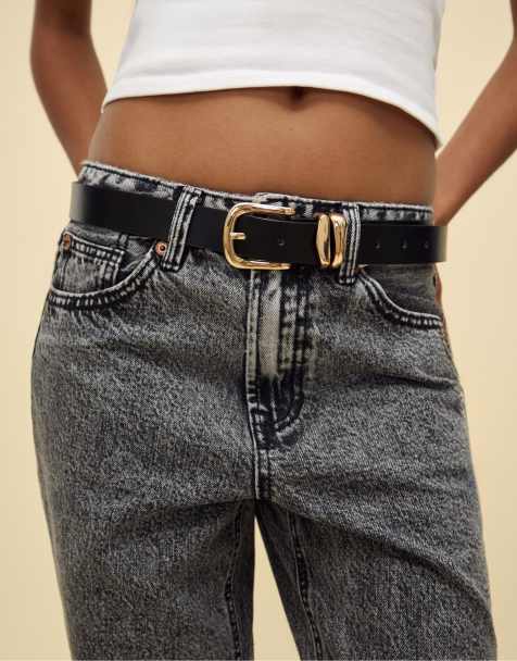 Stradivarius Basic double ring belt in black - view 1