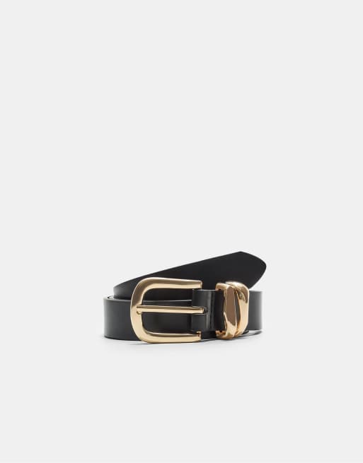 Stradivarius Basic double ring belt in black, 3 of 3