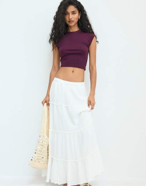 Stradivarius Basic fitted cropped t-shirt in purple - view 1