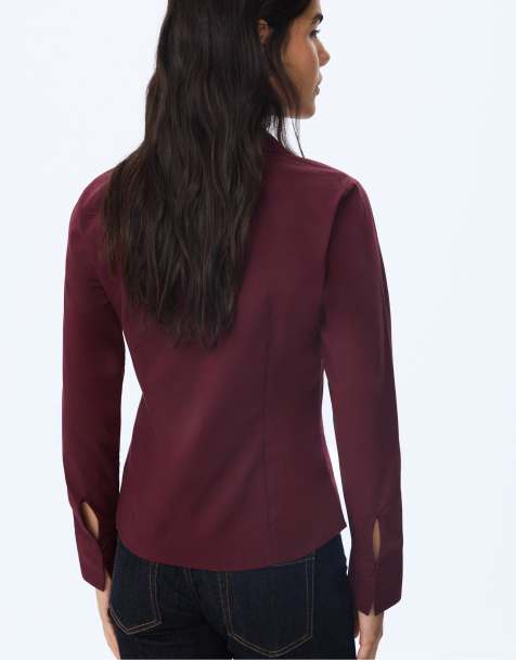 Stradivarius Basic fitted shirt in aubergine - view 1