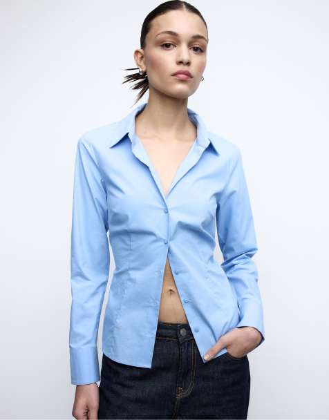 Stradivarius Basic fitted shirt in sky blue - view 1