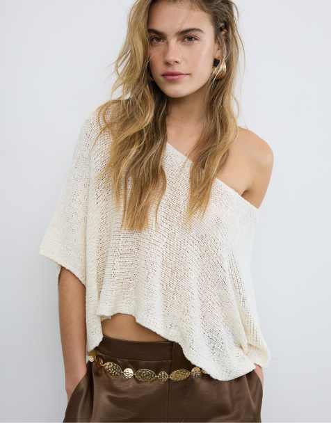 Stradivarius - Basic gebreide trui in vanille - view 1