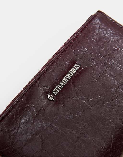 Stradivarius Basic Geldbörse mit Reißverschluss in Burgunderrot, 3 von 4