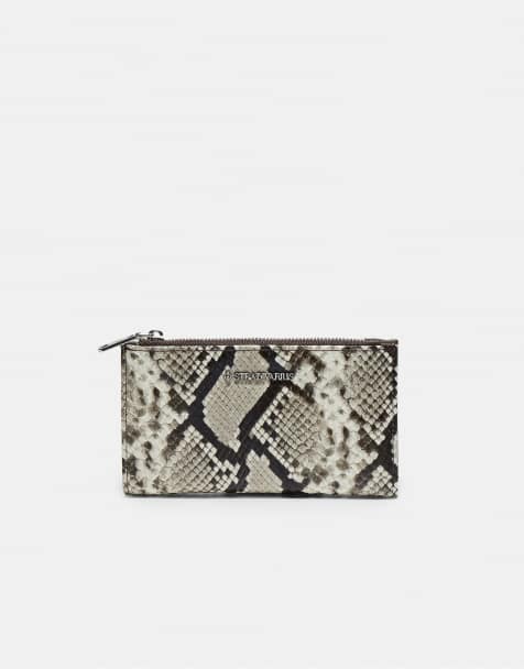 Stradivarius Basic Geldbörse mit Schlangenprint in Stone - view 1
