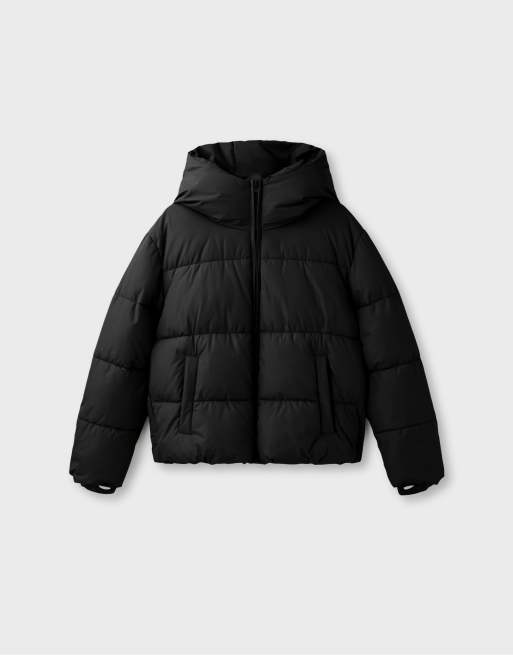Stradivarius - Basic gewatteerd jack met capuchon in zwart, 6 van 7