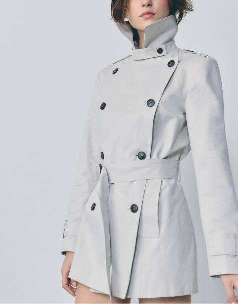 Stradivarius – Basic – Grå, kort trenchcoat - view 1