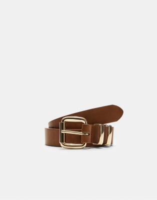 Stradivarius - Basic-Gürtel in Braun mit eckiger Schnalle