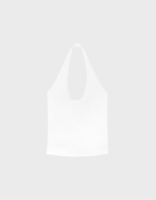 Stradivarius Basic halter top in white, 6 of 7