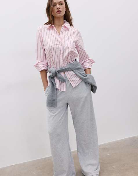 Stradivarius – Basic – Hemdbluse aus Popeline in Pastellrosa mit Streifen und Brusttasche - view 1