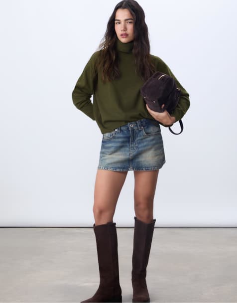 Stradivarius Basic high neck sweater in green