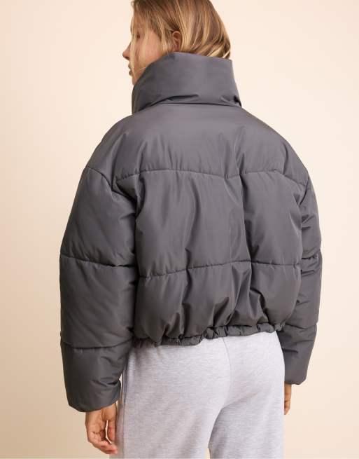 Stradivarius Basic hooded padded jacket in dark grey, 3 of 7