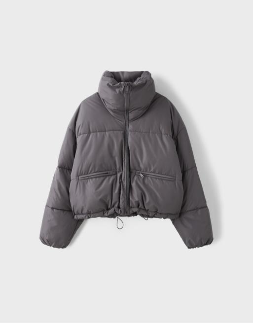 Stradivarius Basic hooded padded jacket in dark grey, 6 of 7