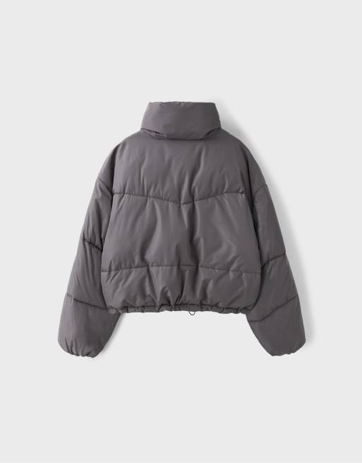 Stradivarius Basic hooded padded jacket in dark grey, 7 of 7