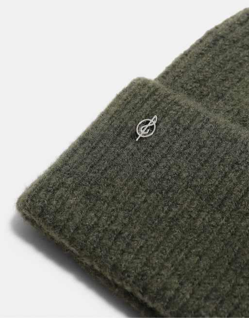 Stradivarius Basic knit hat in khaki, 4 of 4
