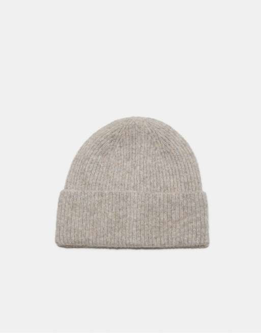 Stradivarius Basic knit hat in stone, 3 of 3
