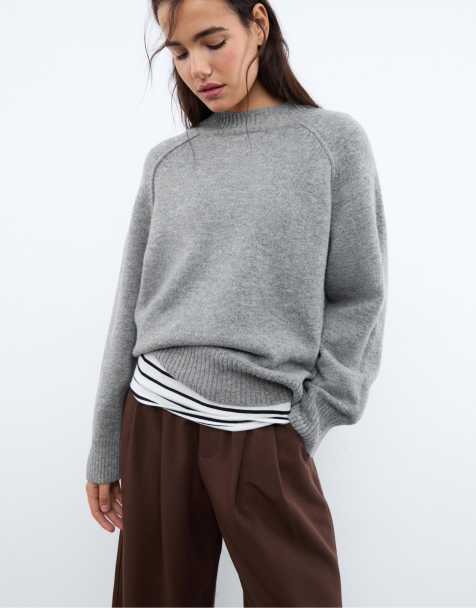 Stradivarius Basic knit jumper in dark grey