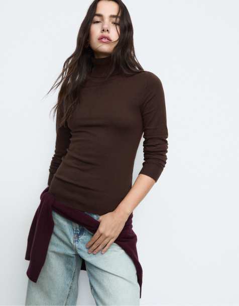Stradivarius Basic knit turtleneck sweater in brown