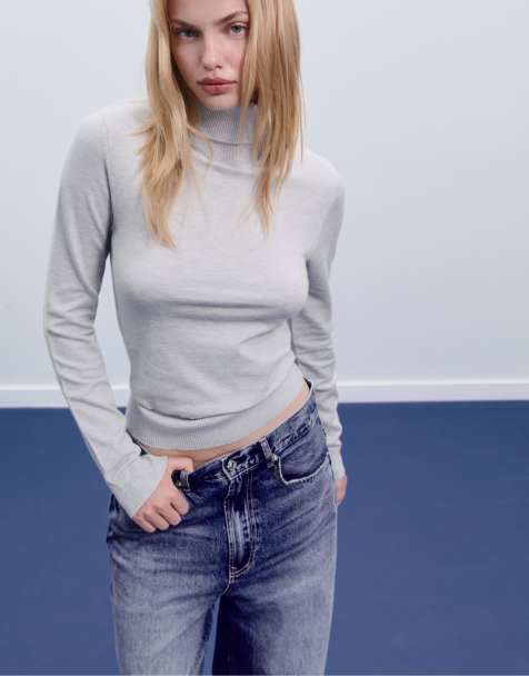 Stradivarius Basic knit turtleneck sweater in grey melange - view 1