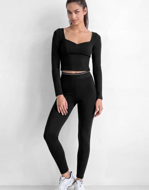 Stradivarius Basic leggings in black - view 1