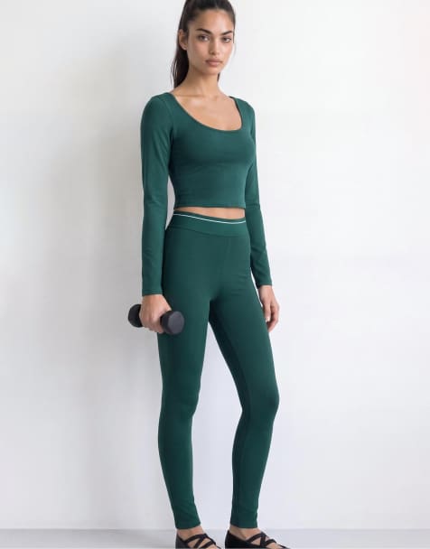 Stradivarius Basic leggings in dark teal - view 1