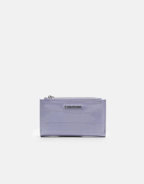 Stradivarius Basic mock croc wallet in mauve - view 1