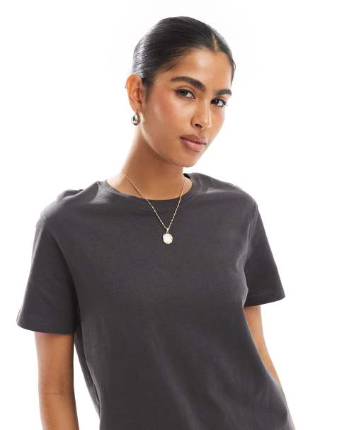 Stradivarius – Basic – Mörkgrå t-shirt - view 1