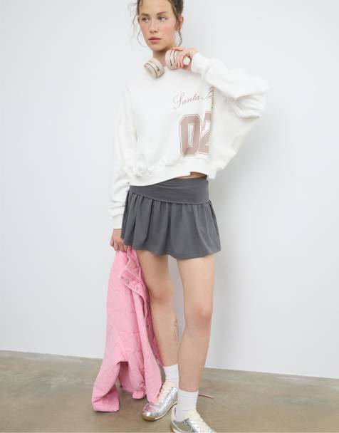 Stradivarius – Basic – Naturvit sweatshirt med tryck - view 1