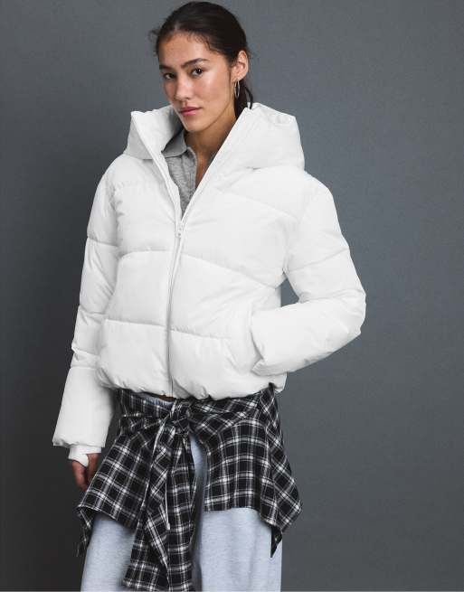 Stradivarius basic piumino con cappuccio bianco, 2 di 7