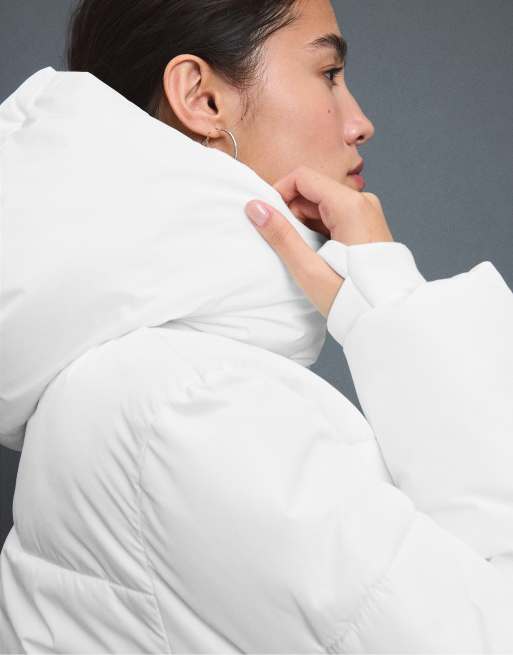 Stradivarius basic piumino con cappuccio bianco, 4 di 7