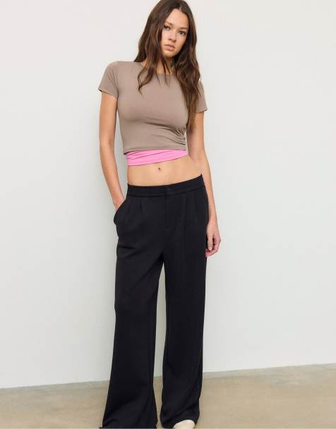 Stradivarius Basic polyamide t-shirt in beige - view 1