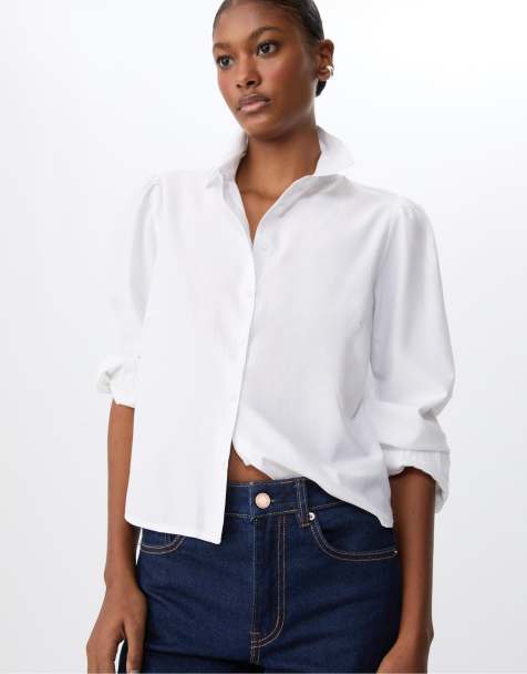 Stradivarius - Basic poplin overhemd met pofmouwen in wit - view 1