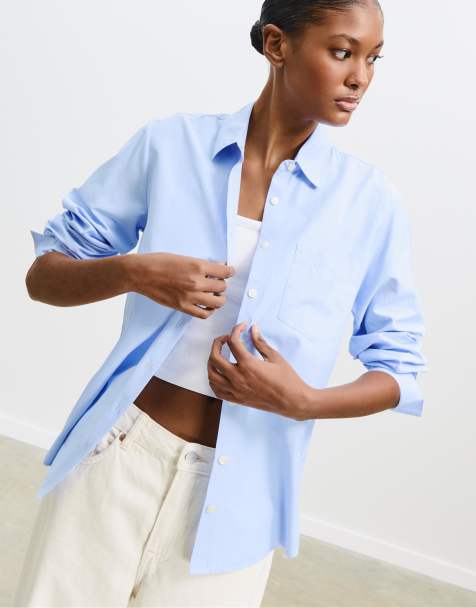 Stradivarius - Basic poplin overhemd met zak in hemelsblauw - view 1